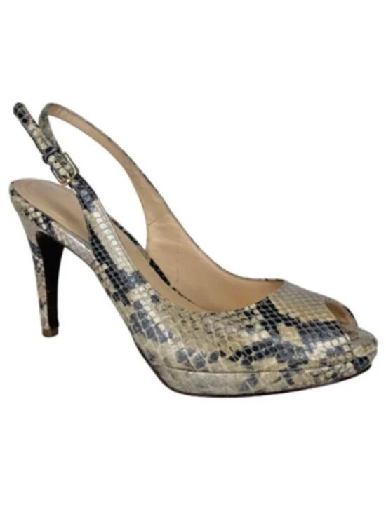 Cole Haan (NIKEAIR) Snakeskin Embossed Leather Slingback Platform Heels Sz 7.5M - Picture 1 of 8